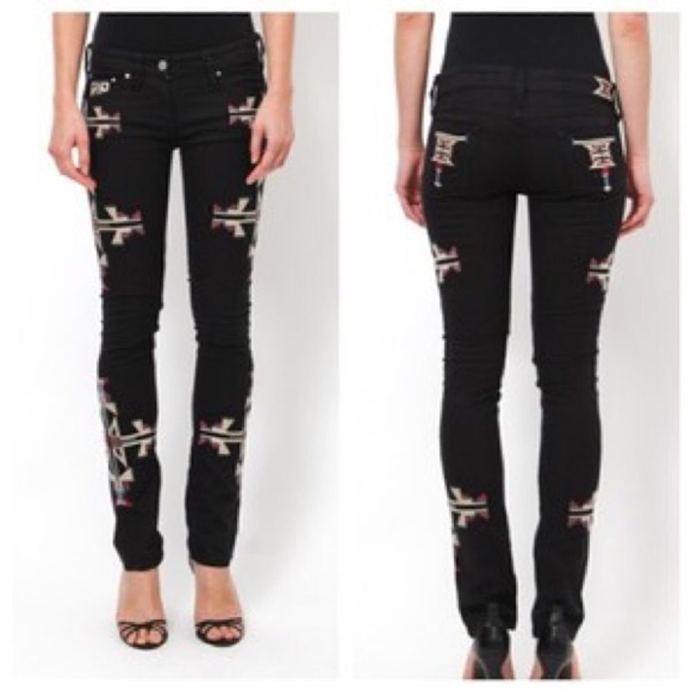 Isabel Marant Renell Black Embroidered Jeans Size 3 (Fr 38)